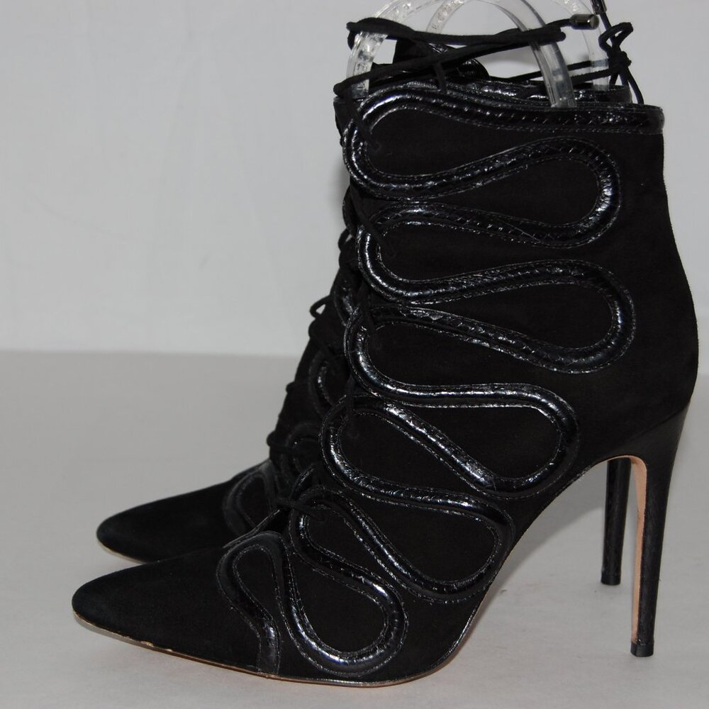 Alexandre Birman Black Suede Lace-Up Ankle Booties - Picture 4 of 13